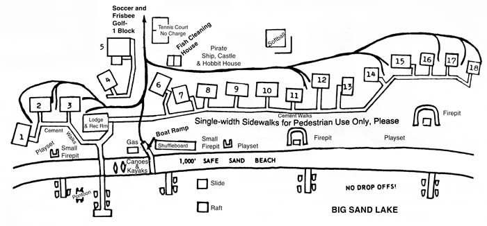 Resort Map for Evergreen Lodge Family Resort on Big Sand Lake near Park Rapids Minnesota